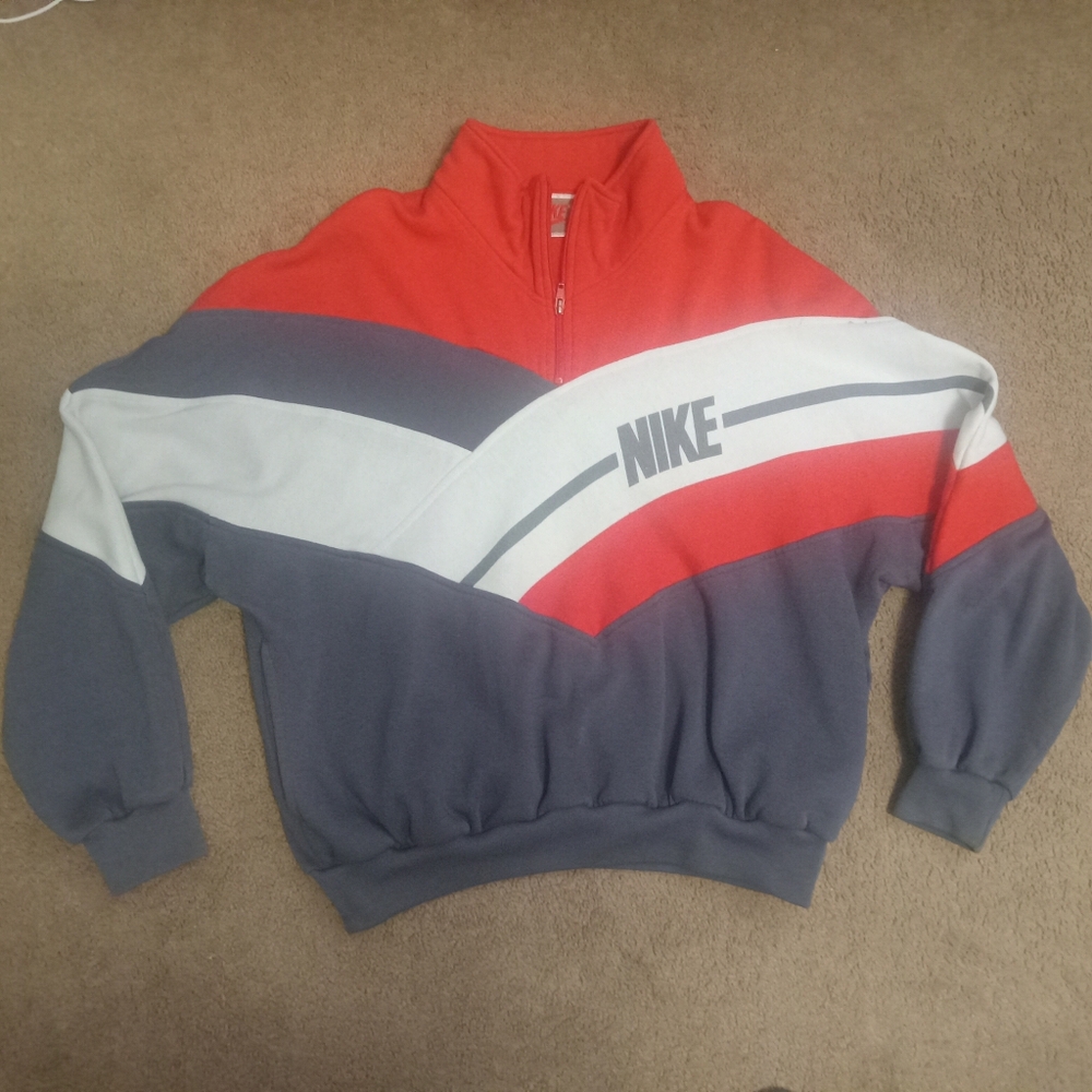 VTG 90s Nike Spell Out Men's 1/4 Zip Pullover Red, White, and Gray Sz Medium